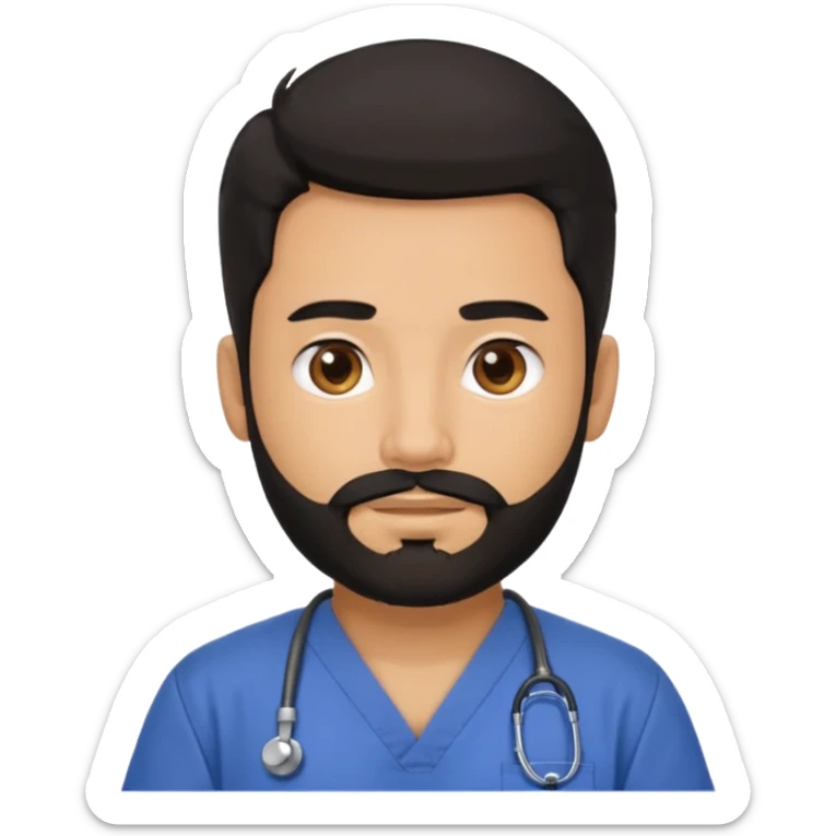 male with a scrubs and blanck hair and tan skin and beard sticker