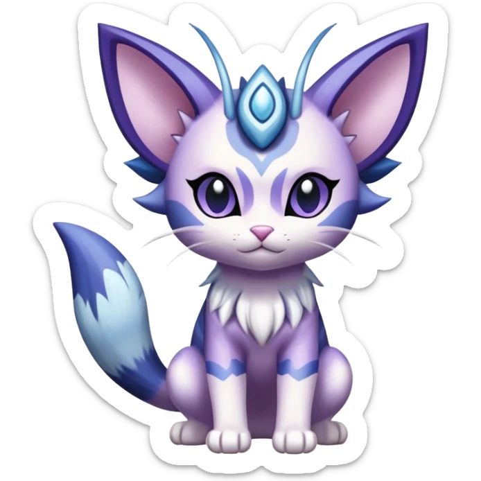 Shiny Exotic Cute Meowth-Espeon-Purrloin-Mew-Meowstic-Hybrid-Creature with pattern-markings sticker