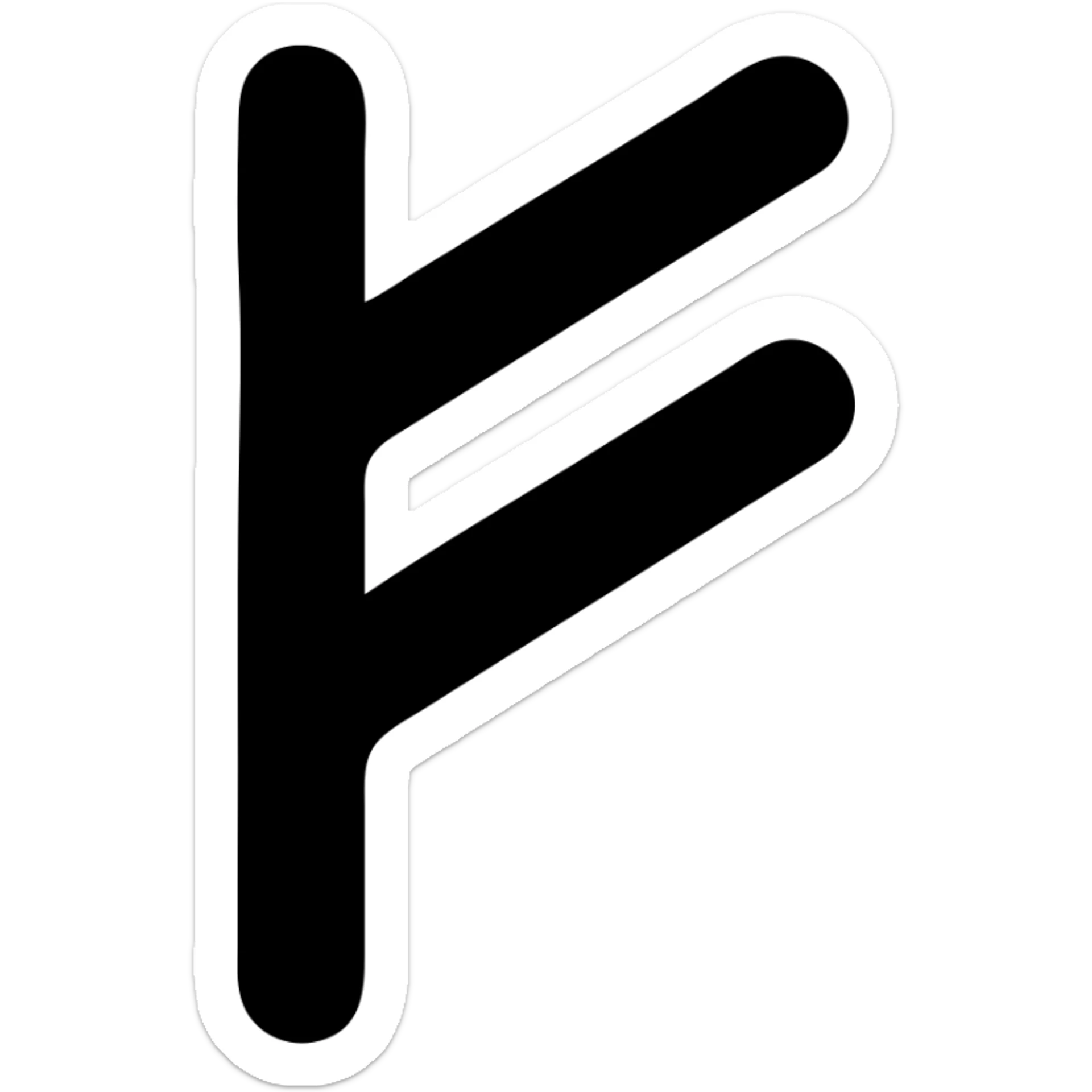 a stylized ancient black rune, reminiscent of early Indo-European writing, bold and simple sticker