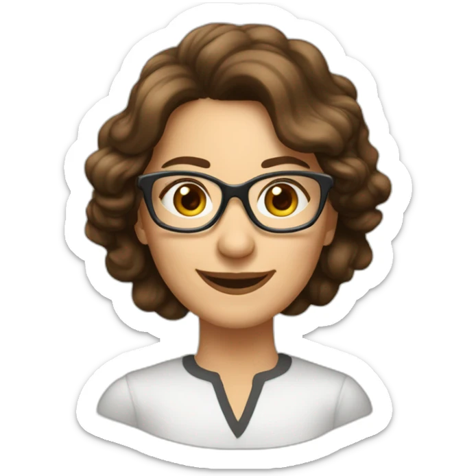 femme 55 ans châtain foncé cheveux courts lunettes yeux bruns souriante peau claire sticker