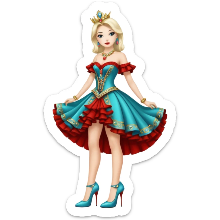 “She’s a model.” The woman he pointed out was wearing very high heels and an elaborate outfit. sticker