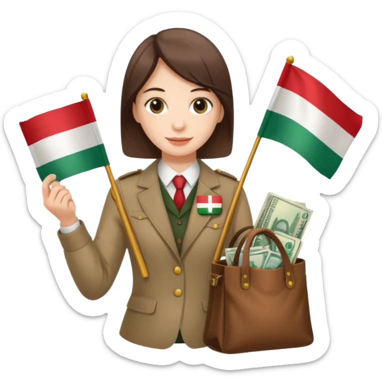 One person with Hungarian flag and one bag of money sticker