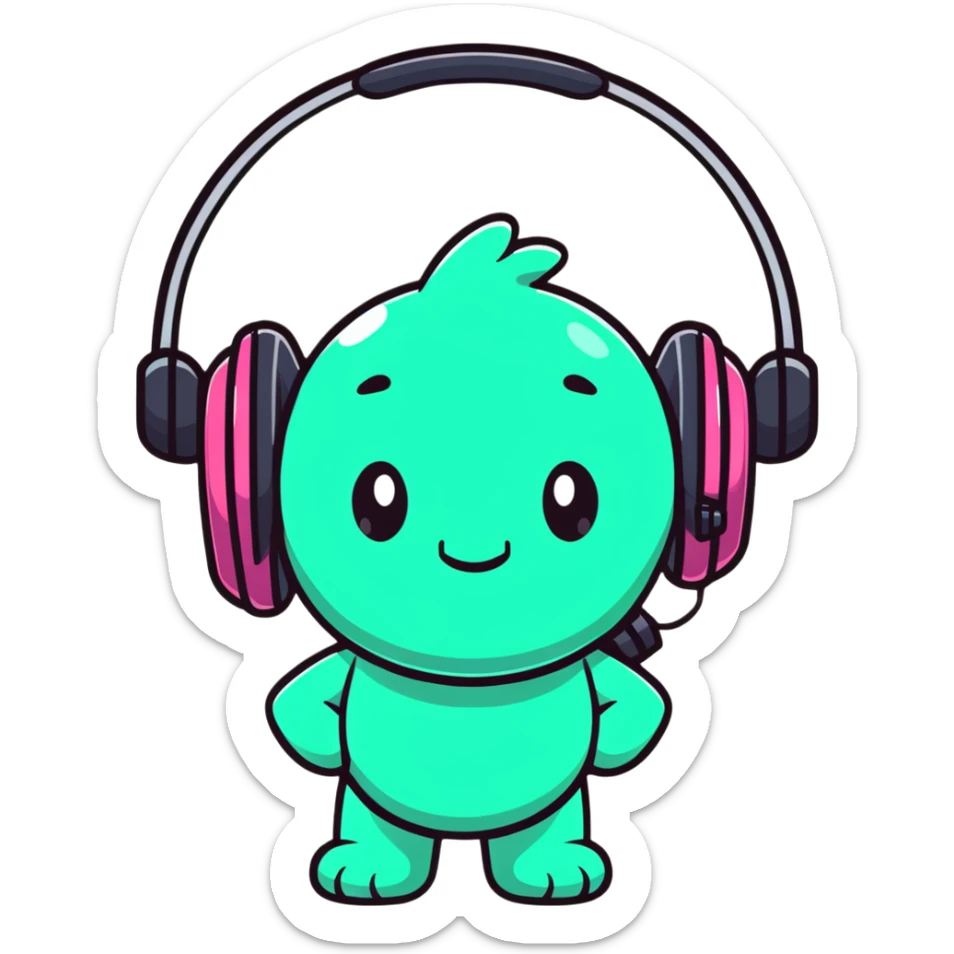 Sprunki character from Incredibox, fun cartoon mascot with big headphones sticker