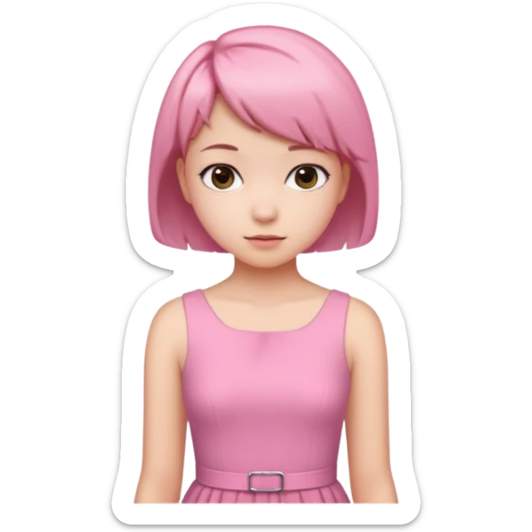Un emoji de una. Chica adolescente vestido rosado pelo corto casi por los hombros sticker