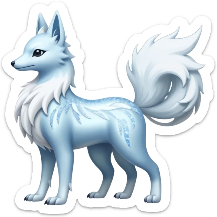 Shiny Silver-White Frosted Ice-Crystal Encrusted Regal Arctic Alolan-Ninetales-Latias hybrid creature (full body) sticker