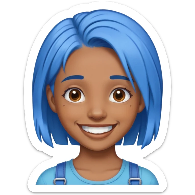 Brown skin girl with blue hair and braces  sticker