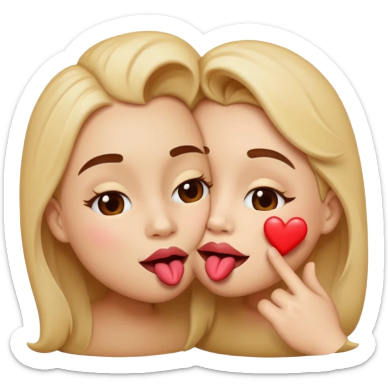 A cute circular blowing a smooch kiss and a bite on a another emoji's lip sticker