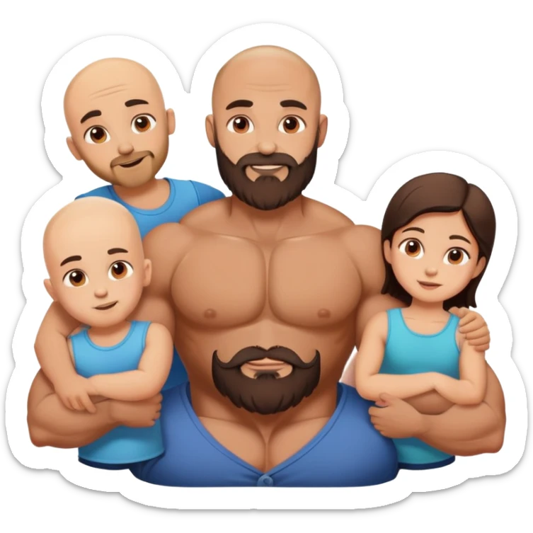 Muscular Bald man with a beard crazy in love with his young brunette wife and 3 sons sticker