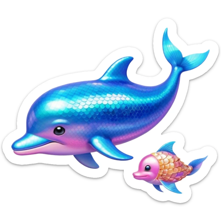 Emoji of a sparkly dolphin with blue and pink light aquamarine colours shells and mermaid vibes very 2000s mermaid aquatic aesthetic sticker