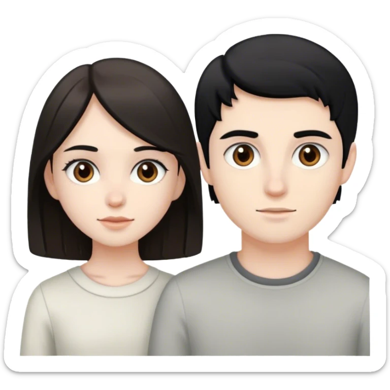 pale brunette girl with brown eyes and pale boy with black hair and grey eyes sticker