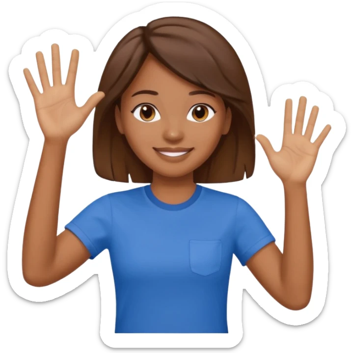 The face of an activist girl waving her hand in a blue T-shirt sticker