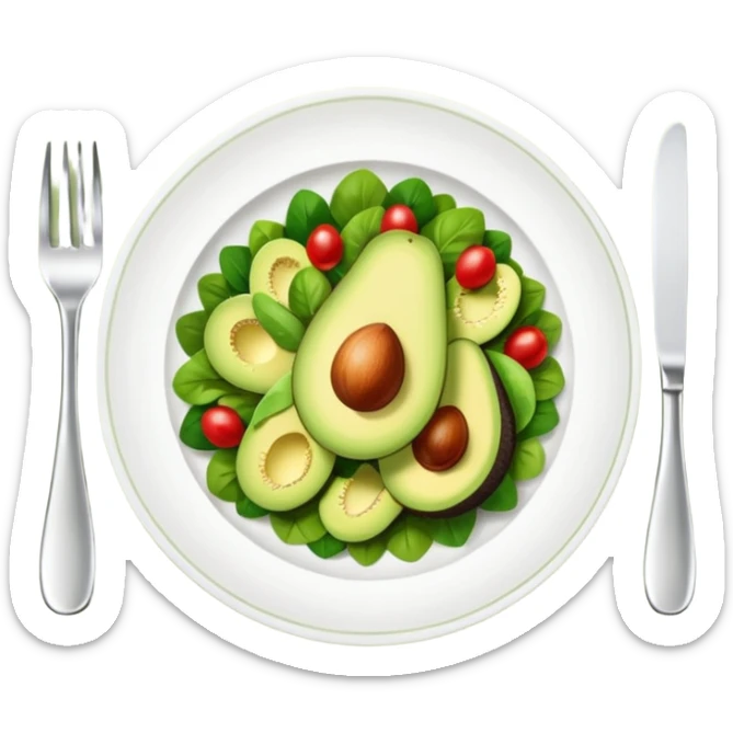 A stylized salad plate in greens or avocado with the hashtag #VogueBodyClinic sticker