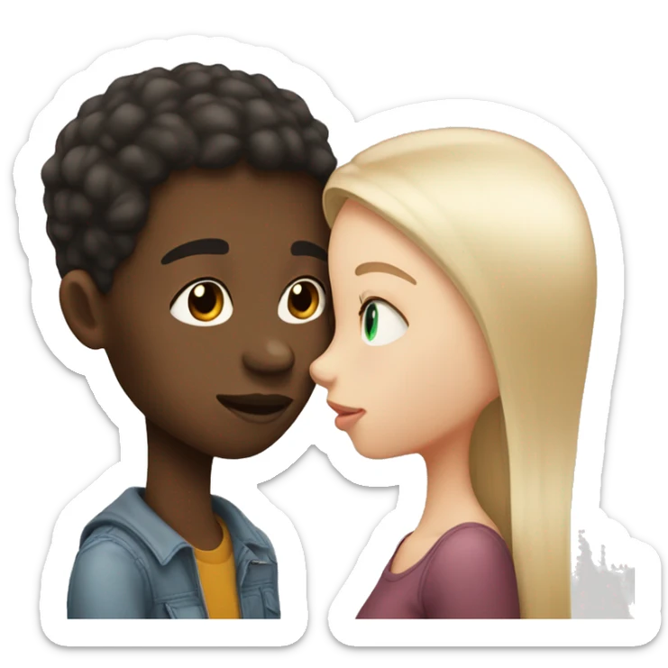 An African-American boy kissing a girl has white skin and straight hair sticker