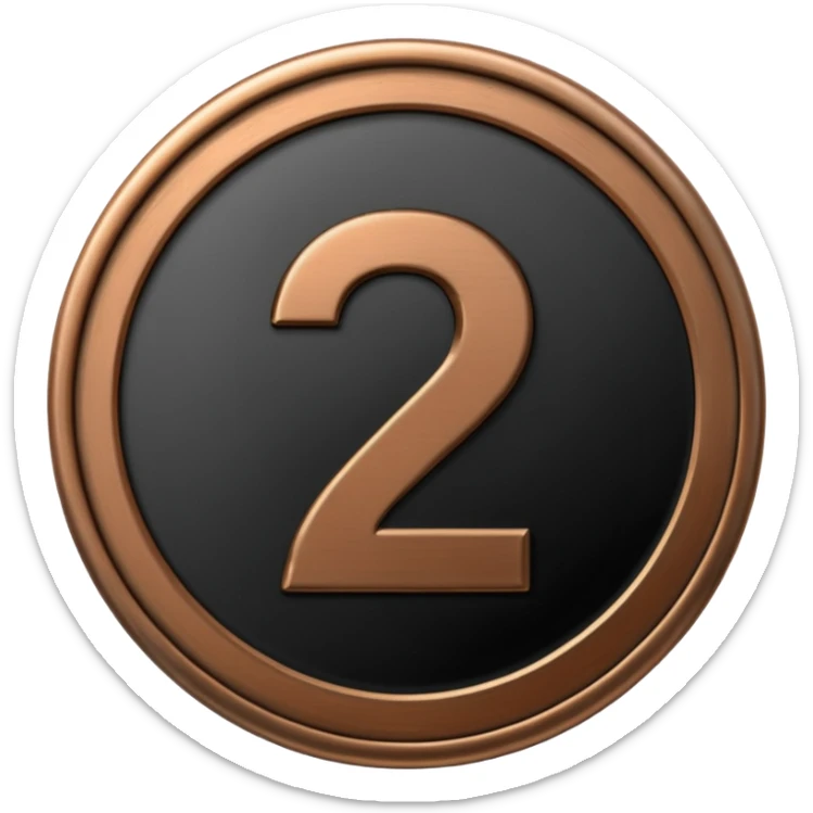 Emoji icon of a black coin with engraved number 2, minimalist style, isolated sticker
