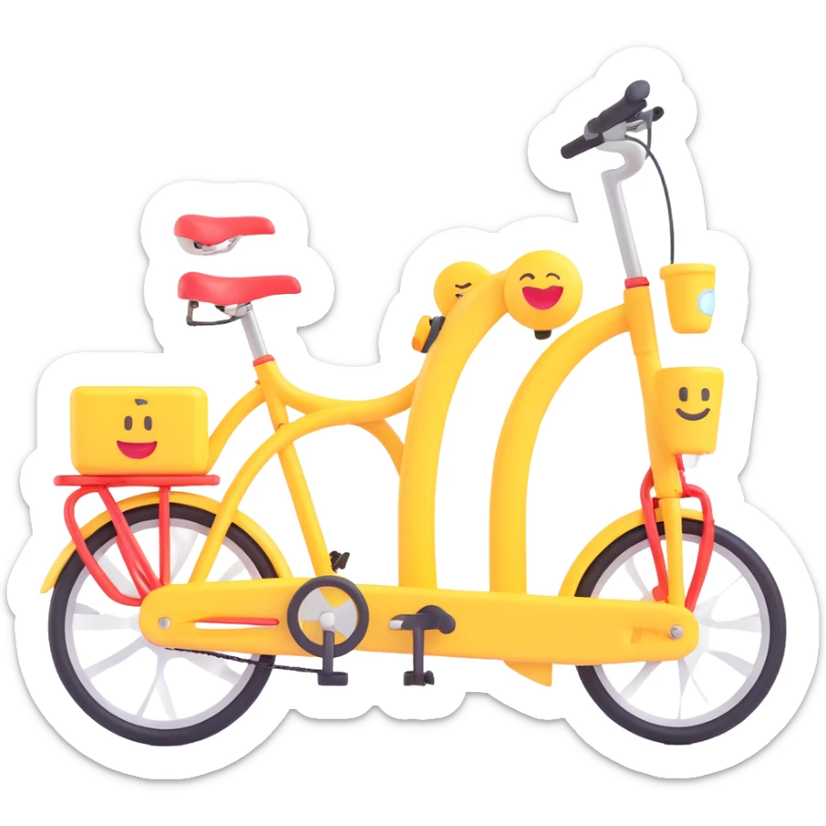 Remove the basket from the tandem citybike, keep 3d emoji style with transparent background. sticker