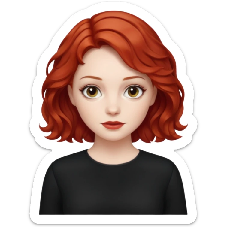 Julia Grant from Summer of Fear with short red wavy hair, black outfit sticker