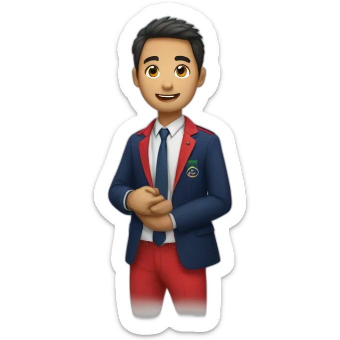 Kiwi bird animated student wearing a school uniform, red vest and navy blue blazer sticker