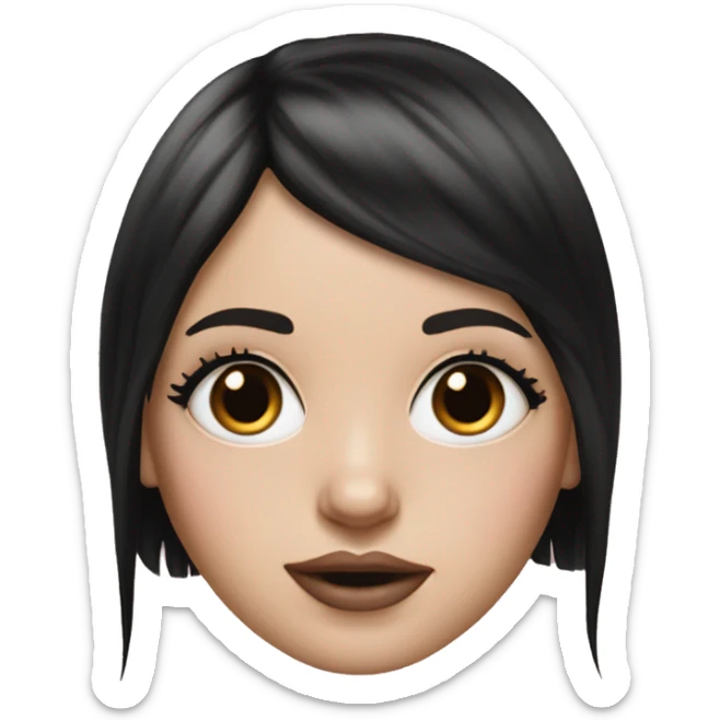 Hyperrealistic white girl with long black hair with a pink fringe and has eye makeup on, she is wearing a black and leopard print hoodie  sticker