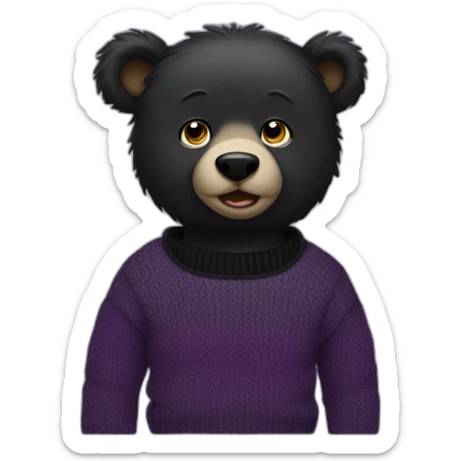 black bear in a black and purple sweater and black jeans with pink eyes.  sticker