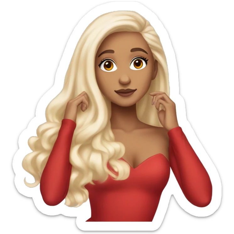 ariana grande, blonde hair, red dress, ethereal posing, light skin sticker
