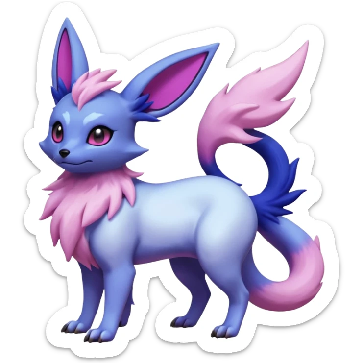 Shiny Frosty Albino White with Violet and Indigo and pink markings Eevee-Liepard-Salandit-Zorua-Pokémon-Digimon-Fakémon-fusion-hybrid-creature sticker