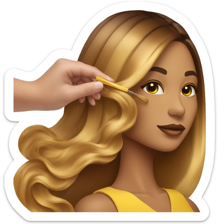 yellow skin stylist doing a balayage to a yellow skin person a caramel balayage sticker