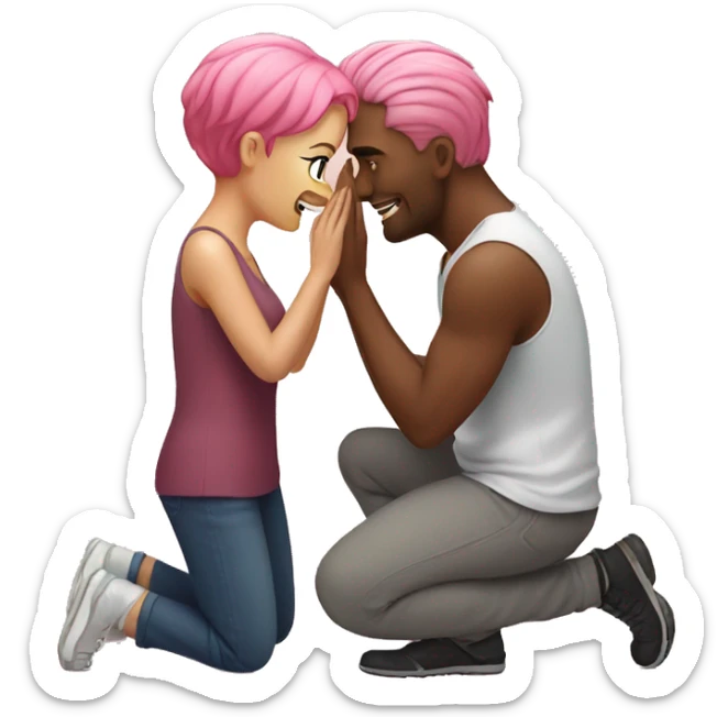 Man on his knees in front of a woman with pink hair sticker