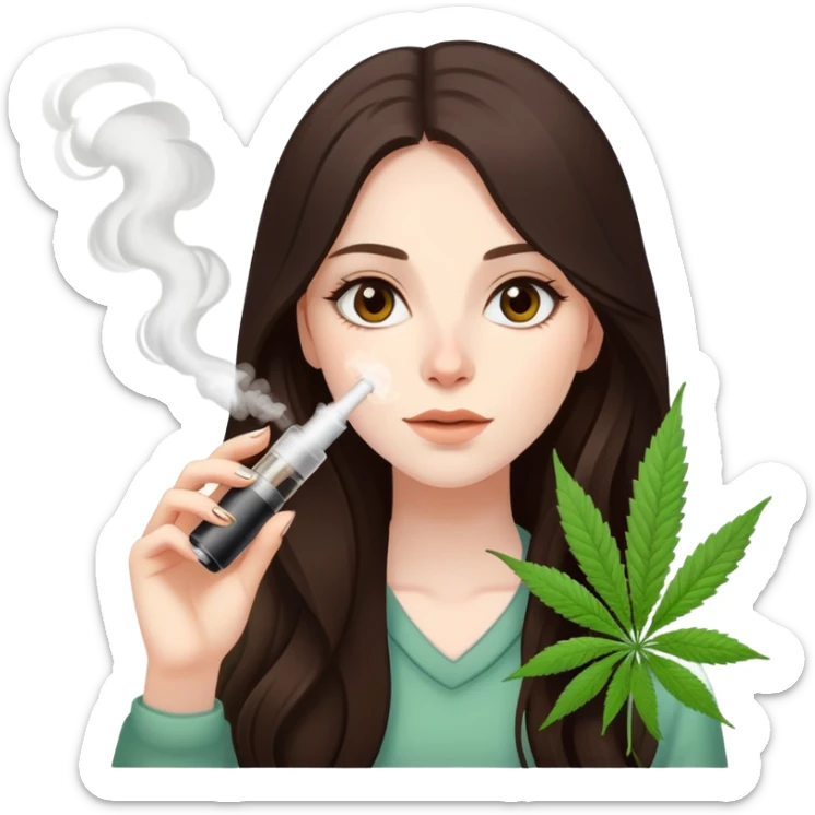 girl with long dark brown hair brown eyes and pale skin smoking marijuana vape high sticker