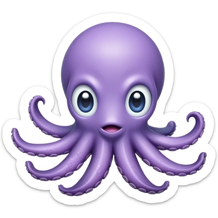 Meme-Worthy Floating Baby Octopus Portrait Emoji, Drifting gracefully in the water with soft, curled tentacles and a dreamy, weightless posture, showcasing a smooth, rounded light blue-purple body with mesmerizingly large, gentle eyes gazing into the abyss, Simplified yet poetically expressive features, highly detailed, glowing with a soft, celestial marine glow, high shine, quiet and mystical, stylized with an air of deep-sea serenity, soft glowing outline, capturing the essence of a tiny, peaceful cephalopod floating endlessly in the infinite beauty of the ocean depths! sticker