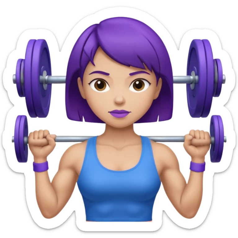 weight lift woman short blue purple har muscles bar is not growing from head sticker