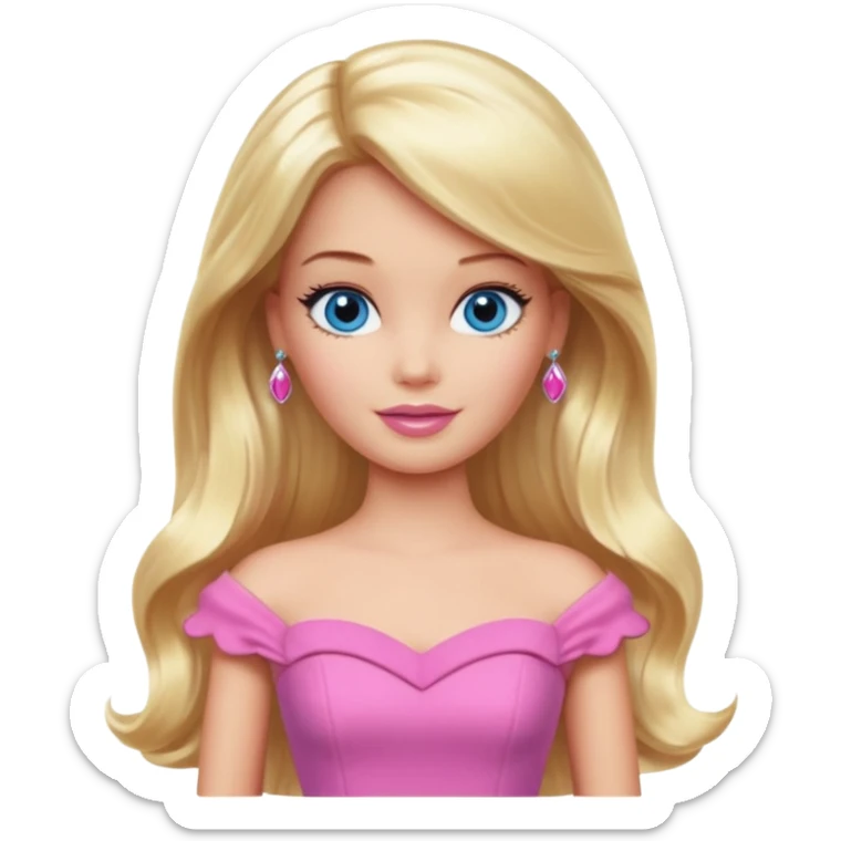 barbie, long blonde hair, pink dress, with blue eyes,different dress sticker