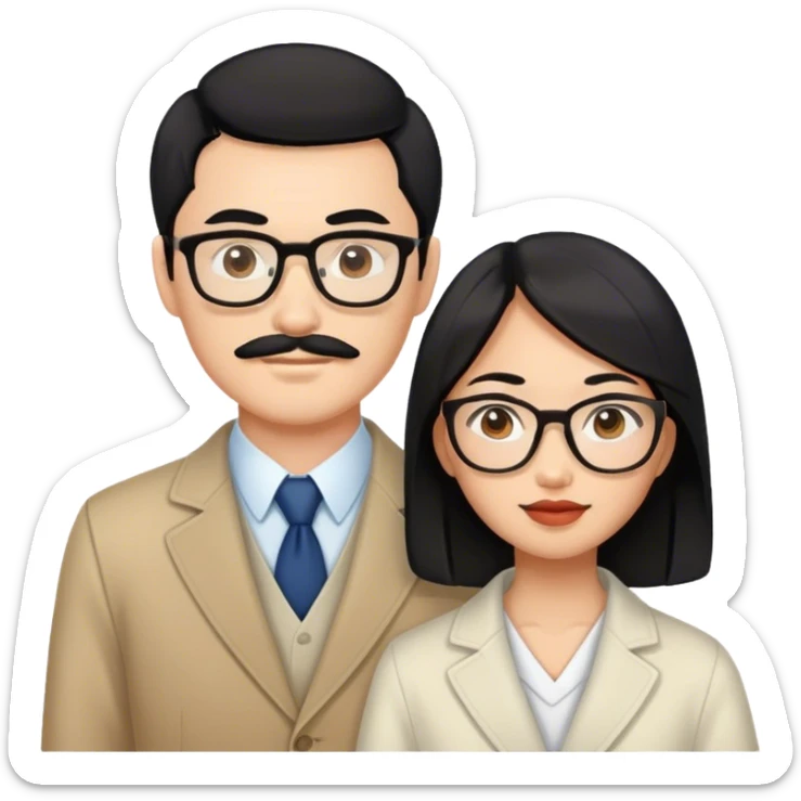 An Asian woman with black hair and a Russian guy with brown hair and mustache with glasses in Japan sticker