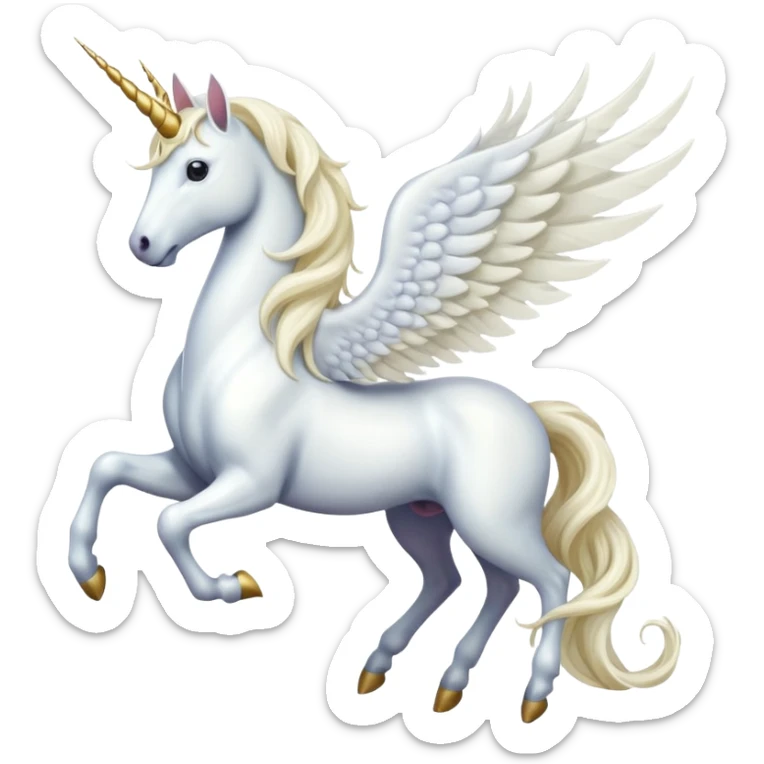 Cinematic Noble Unicorn with wings, slender with a flowing mane and tail and spiraled horn sticker