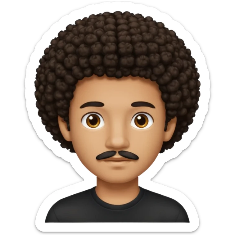 teen-boy, Afro curly dark brown hair, brown eyes, black shirt, thin trimmed mustache, not bushy or thick  sticker