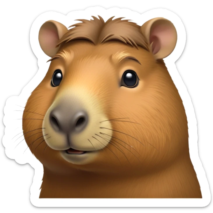 cinematic-noble-capybara-portrait-emoji,-poised-and-serene,-with-a-robust,-rounded-build-covered-in-soft,-earthy-fur-and-gentle,-wise-eyes,-simplified-yet-sharp-and-sophisticated-features,-highly-detailed,-glowing-with-a-warm,-natural-glow -simplified-yet-realistic head tilted confidently staring at the camera in a comical way sticker