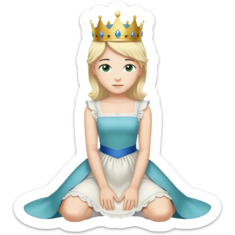 Prince with crown, standing, black hair, blue eyes, and maid, blonde Hair, green eyes, white short sleveless dress, kneeling  sticker