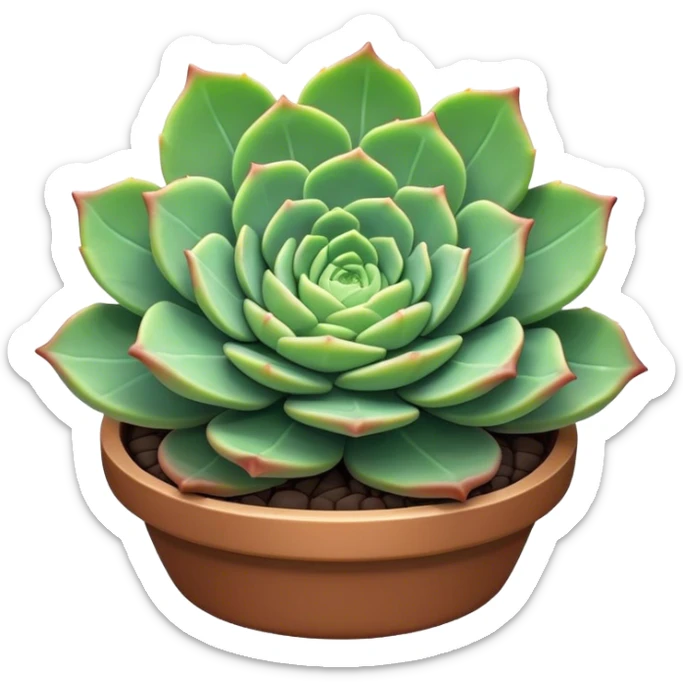Cinematic Realistic Succulent Emoji, Compact and plump, with fleshy leaves arranged in rosettes of various shapes. The soft, green leaves glow with a gentle radiance, exuding a sense of calm and tranquility. Soft glowing outline, capturing the essence of resilience and beauty in a blossoming succulent! sticker