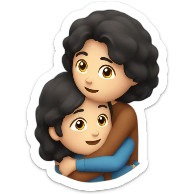 man with black hair and woman with brown hair doing a hug sticker