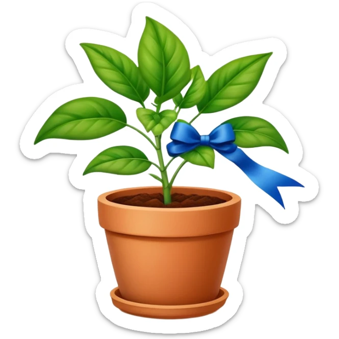 Award-winning plant with blue ribbon in a garden pot sticker
