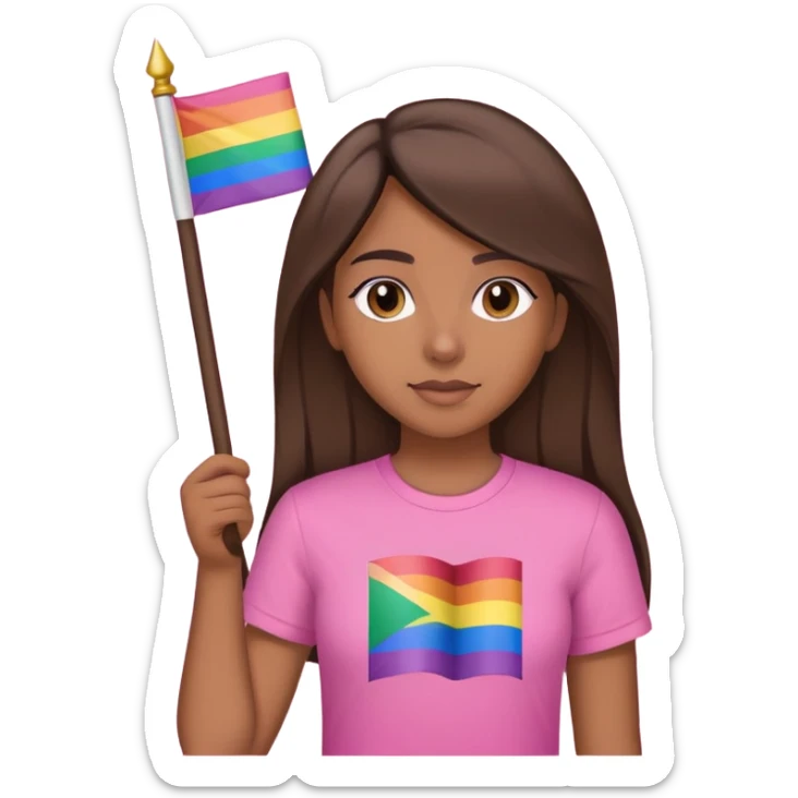 Niña morena con pelo liso con una camisa Rosa sosteniendo una bandera lesbiana  sticker
