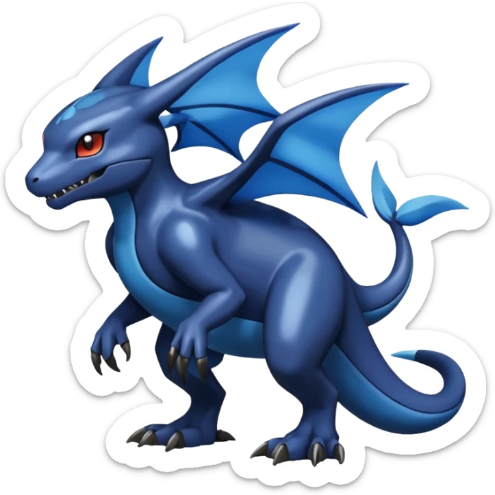 Dusky Glossy Oil-Sheen Blackened Blue Pokémon-Fakémon-Digimon-Creature, (full body) sticker