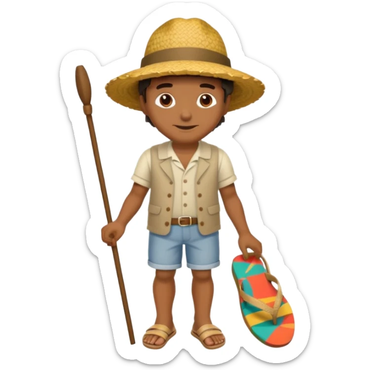 Tete Créole réunionnais ti jean chapeau paille savate  au pieds  sticker