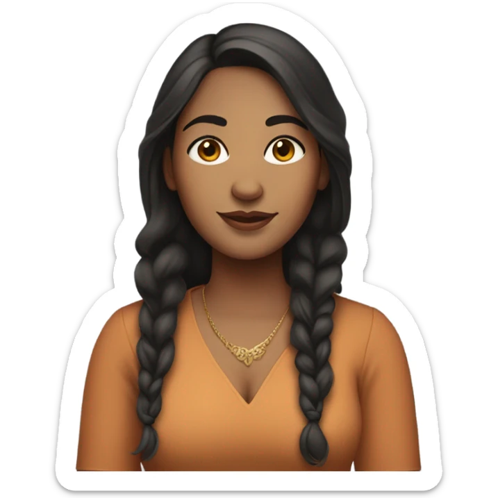 indian woman with light skin and dark hair with a middle part. she is curvy and has a freckle on her cheek sticker