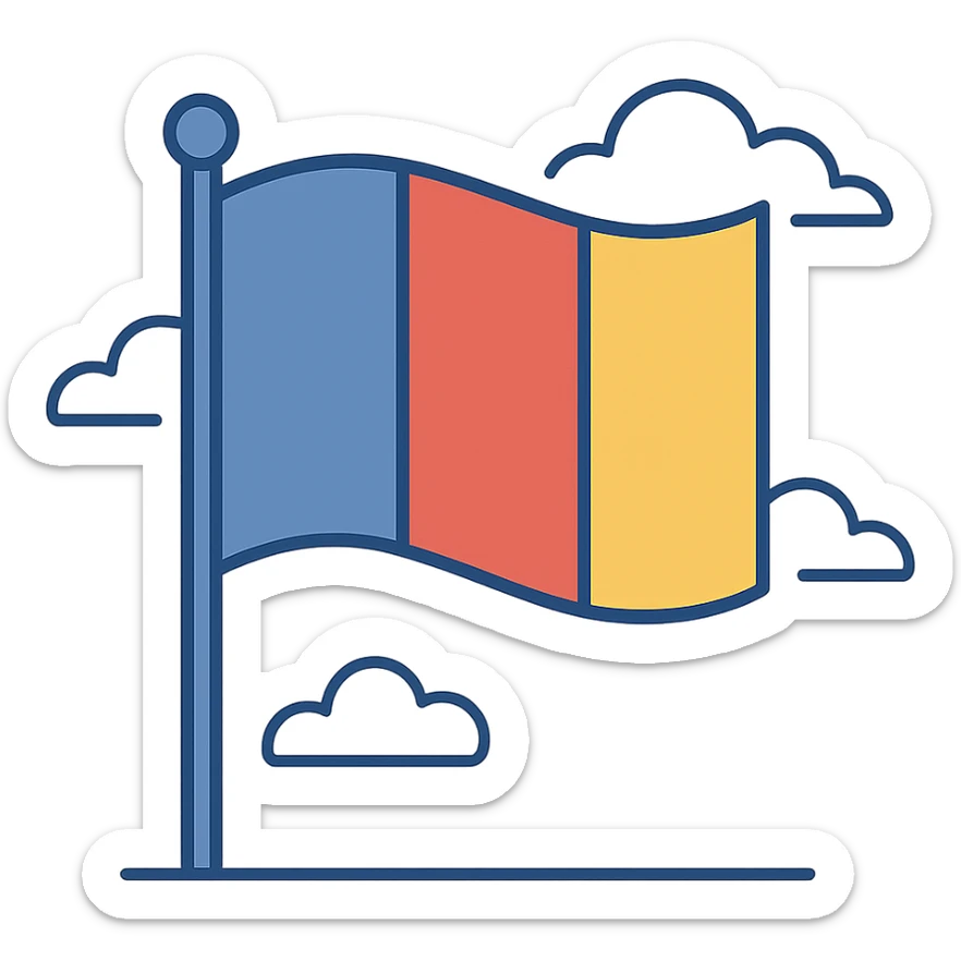 flag with three vertical bands: blue, red, and yellow, flat style, no text sticker