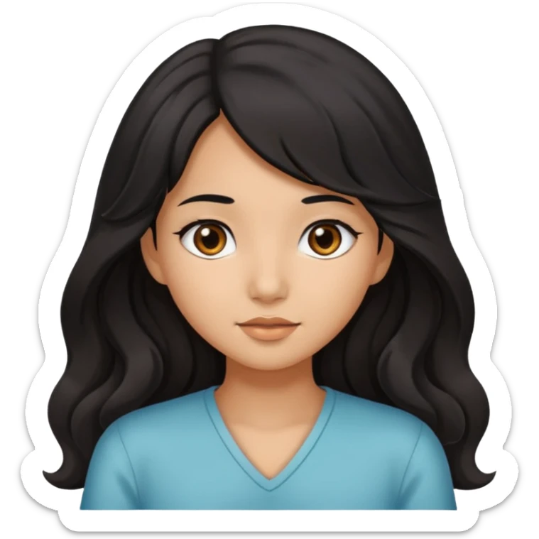 very tan Asian girl with black hair and dark brown eyes, long wavy hair sticker
