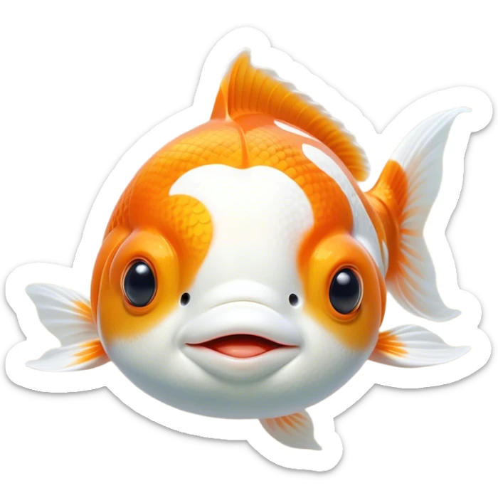 Meme-Worthy Cute Sleeping Orange and White Goldfish Portrait Emoji, Head resting peacefully with a contented smile, showcasing a streamlined, graceful body with a luxuriously soft blend of orange and white, eyes closed in a serene, floating nap, Simplified yet hilariously adorable features, highly detailed, glowing with a soft, drowsy light, high shine, relaxed and utterly lovable, stylized with an air of playful laziness, bright and heartwarming, soft glowing outline, capturing the essence of a comically sleepy goldfish, so meme-worthy it feels like it could instantly become the next viral sensation of adorable slumber! sticker