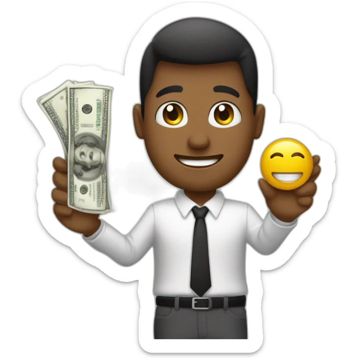haz a un joven sostenido en una mano dinero y en la otra linkedin  sticker