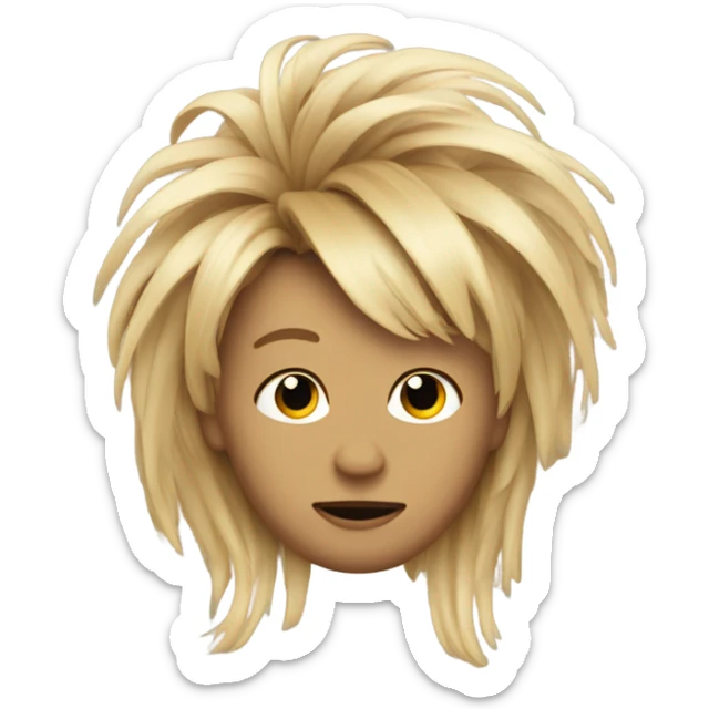 Rooster face wearing a wig of long blonde human hair sticker