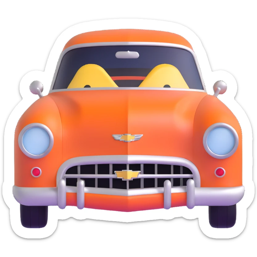 playful and cute body with the face of a Chevrolet car sticker