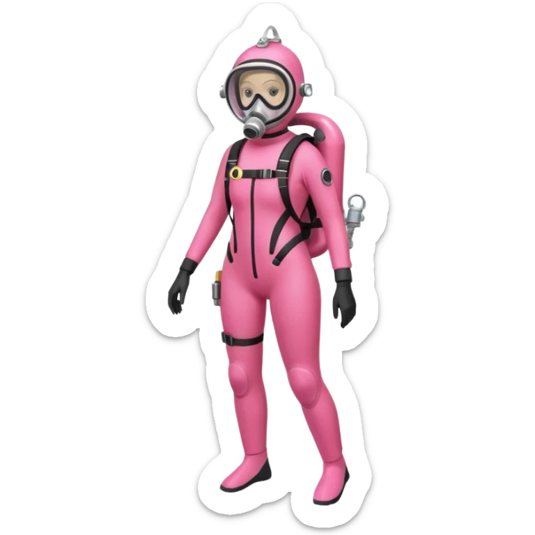 woman diver full body with pink diver suit, diver mask and oxygen tank
 sticker